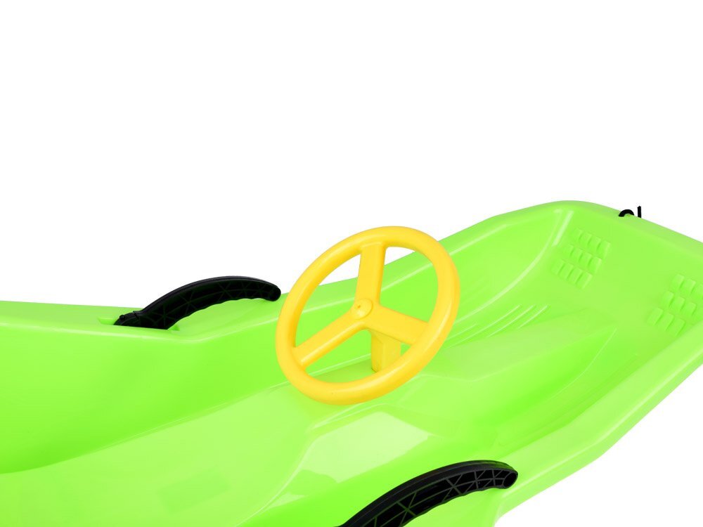 Jokomisiada Sanie din plastic pentru copii green cu volan frana dublu-laterala si sfoara pentru tractiune si ghidare dimensiune 100 x 51 x 22 cm