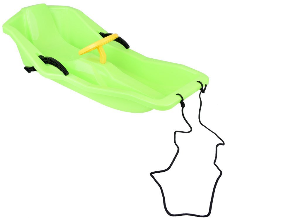 Jokomisiada Sanie din plastic pentru copii green cu volan frana dublu-laterala si sfoara pentru tractiune si ghidare dimensiune 100 x 51 x 22 cm