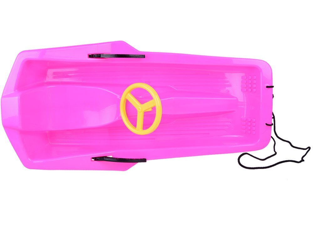 Jokomisiada Sanie din plastic pentru copii pink cu volan frana dublu-laterala si sfoara pentru tractiune si ghidare dimensiune 100 x 51 x 22 cm