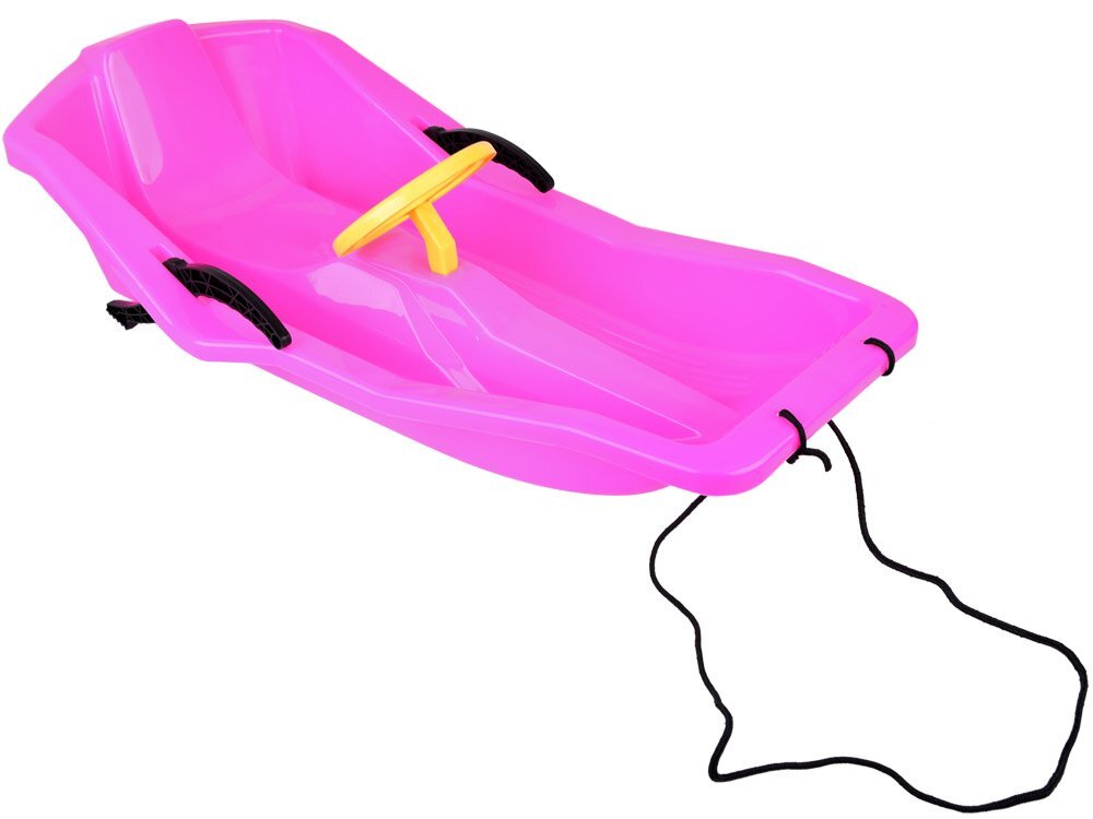 Jokomisiada Sanie din plastic pentru copii pink cu volan frana dublu-laterala si sfoara pentru tractiune si ghidare dimensiune 100 x 51 x 22 cm