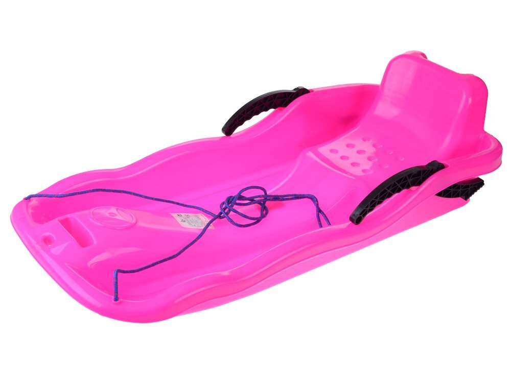 Jokomisiada Sanie din plastic pentru copii pink din plastic cu frana dublu-laterala si sfoara pentru tractiune si ghidare