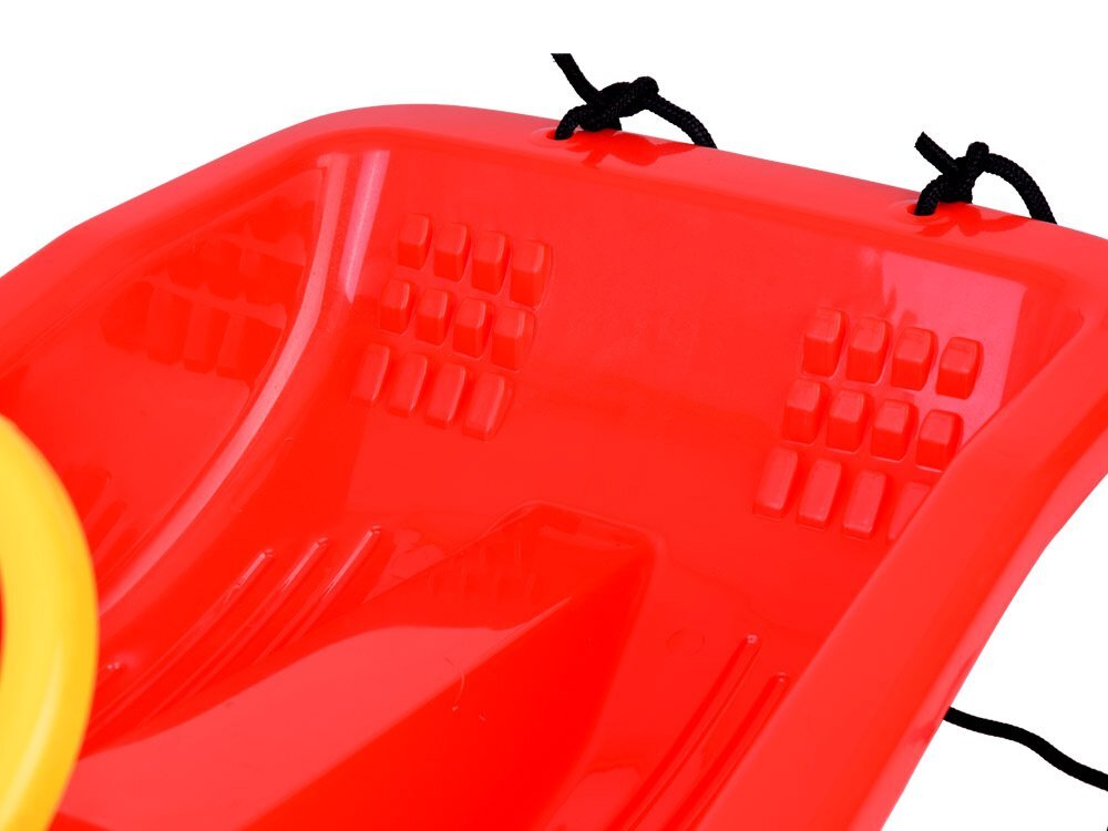 Jokomisiada Sanie din plastic pentru copii rosie cu volan frana dublu-laterala si sfoara pentru tractiune si ghidare dimensiune 100 x 51 x 22 cm