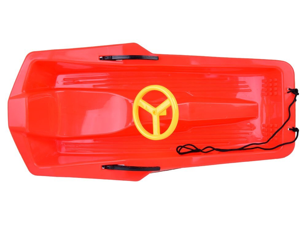 Jokomisiada Sanie din plastic pentru copii rosie cu volan frana dublu-laterala si sfoara pentru tractiune si ghidare dimensiune 100 x 51 x 22 cm