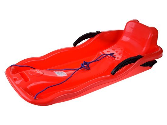 Jokomisiada Sanie din plastic pentru copii rosie din plastic cu frana dublu-laterala si sfoara pentru tractiune si ghidare