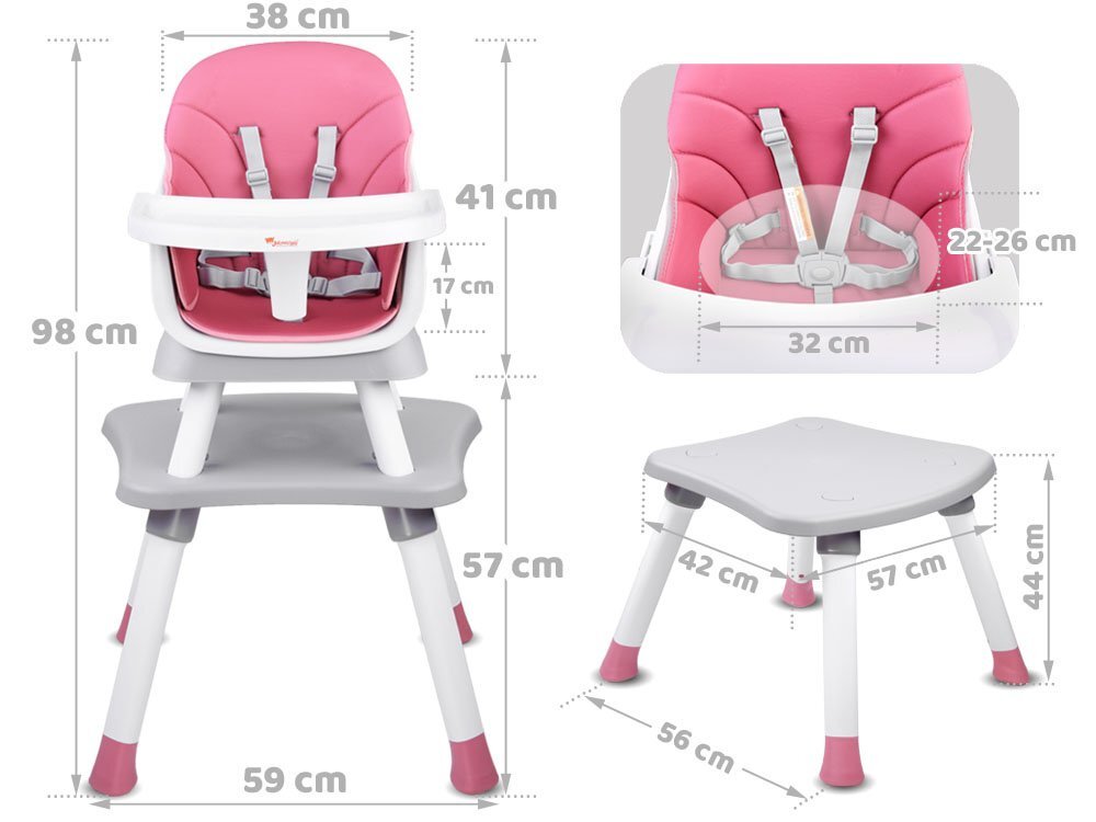 Jokomisiada Scaun de masa multifunctional 6 in 1 pentru copii culoarea roz picioare antiderapante asamblare intuitiva dimensiune 41 x 40 x 35 cm