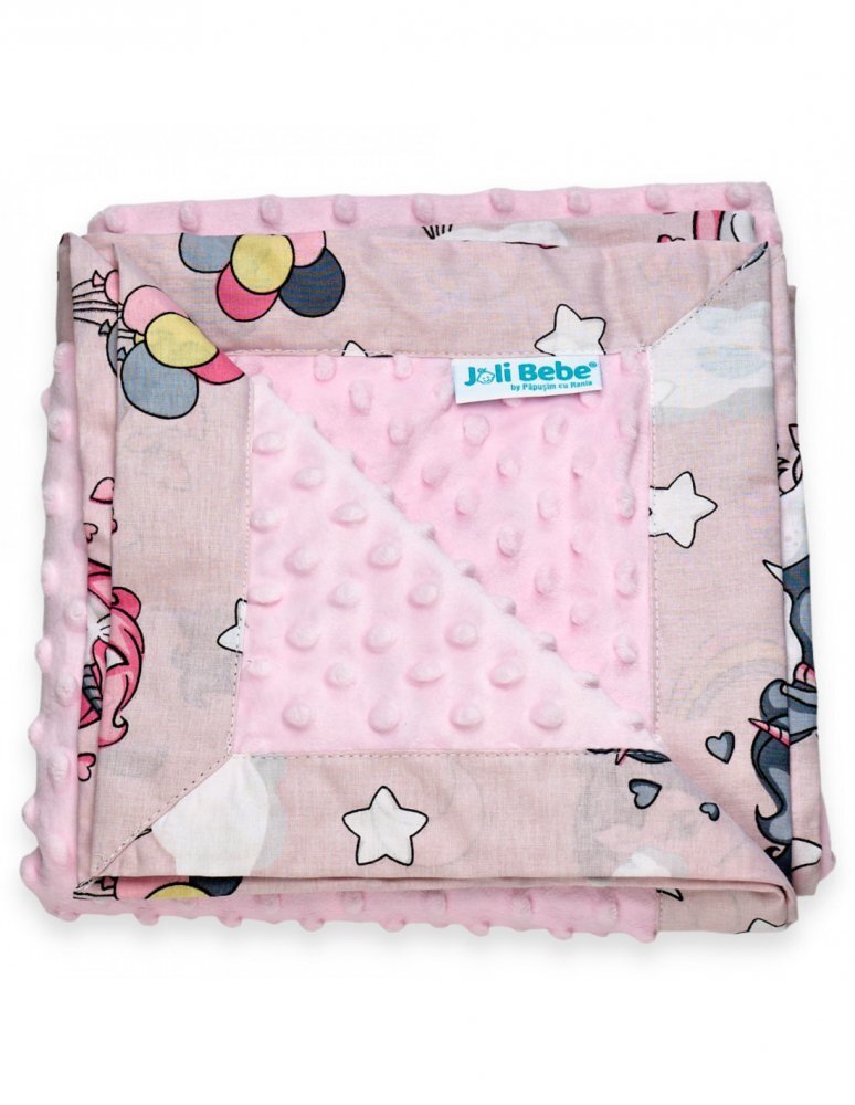 Joli Bebe Paturica cu 2 fete din plus minky si bumbac 100 x 100 cm model baloane roz