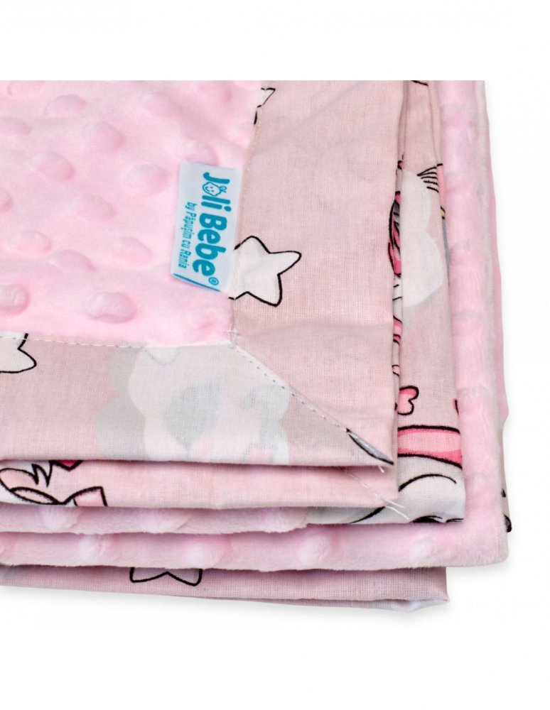 Joli Bebe Paturica cu 2 fete din plus minky si bumbac 100 x 100 cm model baloane roz