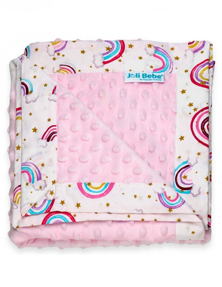 Joli Bebe Paturica cu 2 fete din plus minky si bumbac 100 x 100 cm model curcubee roz