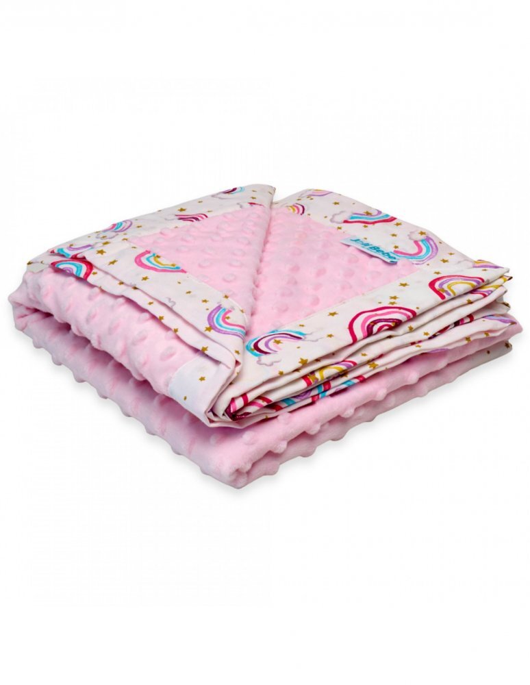 Joli Bebe Paturica cu 2 fete din plus minky si bumbac 100 x 100 cm model curcubee roz