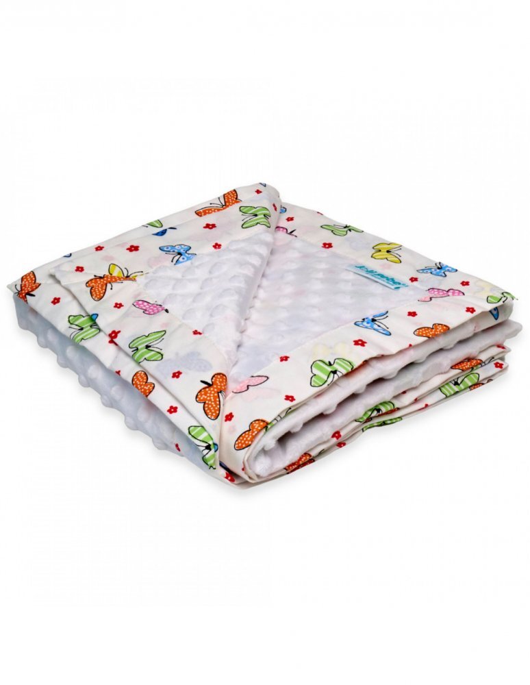 Joli Bebe Paturica cu 2 fete din plus minky si bumbac 100 x 100 cm model fluturi alb