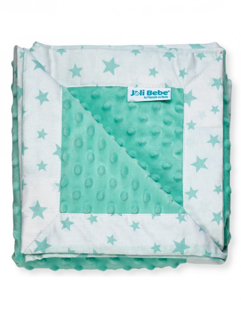 Joli Bebe Paturica cu 2 fete din plus minky si bumbac 100 x 100 cm model stele menta