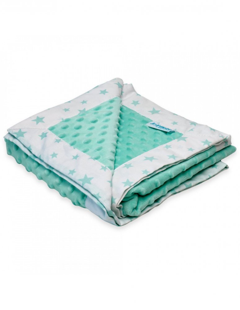 Joli Bebe Paturica cu 2 fete din plus minky si bumbac 100 x 100 cm model stele menta