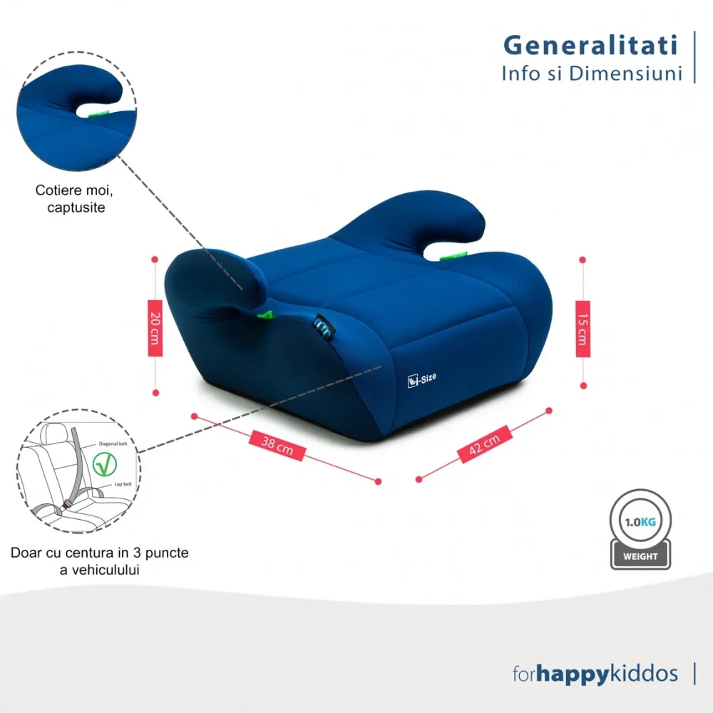 Juju Inaltator auto i-Size Jazzy Booster Albastru-Bleumarin 125x150 cm cotiere moi husa detasabila