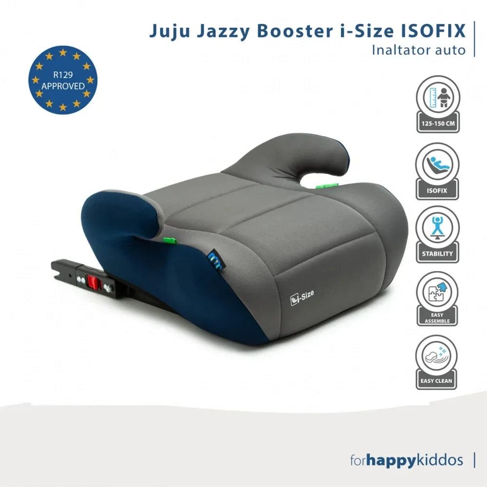 Juju Inaltator auto i-Size Jazzy Booster Gri-Bleumarin 125x150 cm isofix cotiere moi husa detasabila