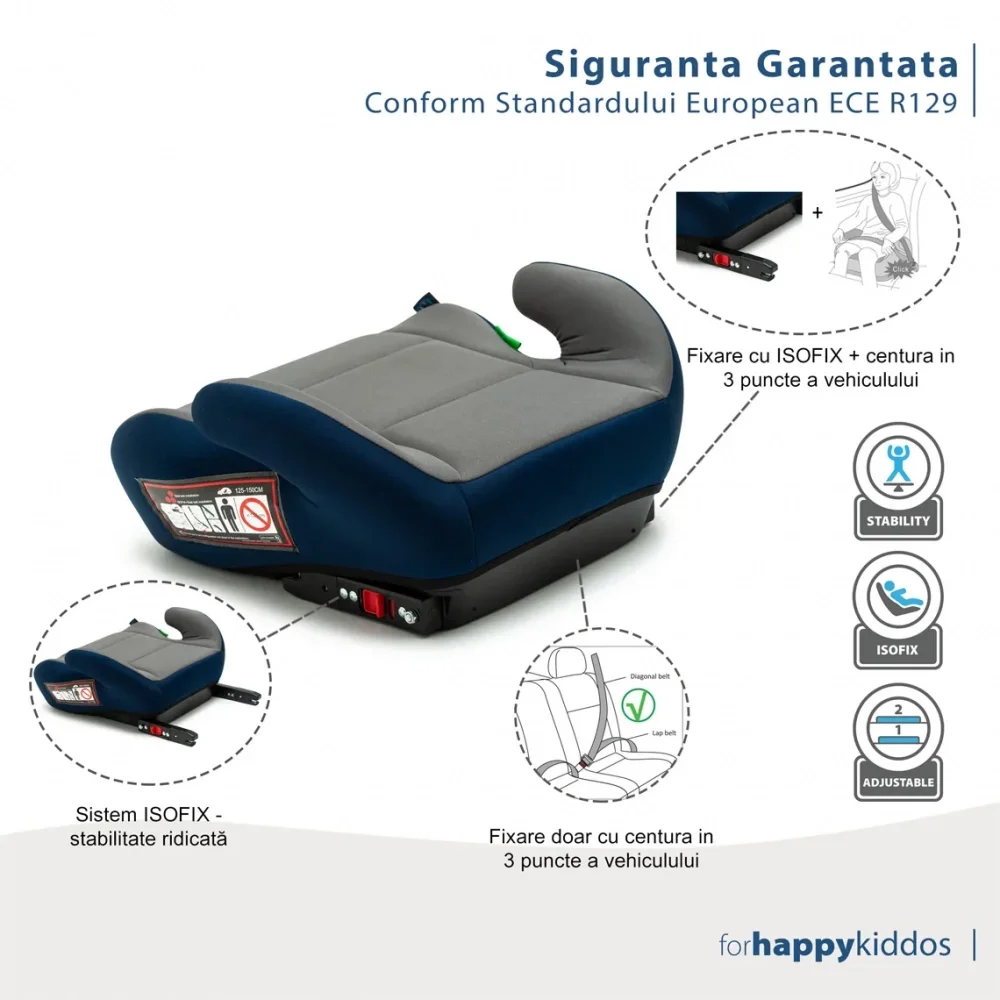 Juju Inaltator auto i-Size Jazzy Booster Gri-Bleumarin 125x150 cm isofix cotiere moi husa detasabila