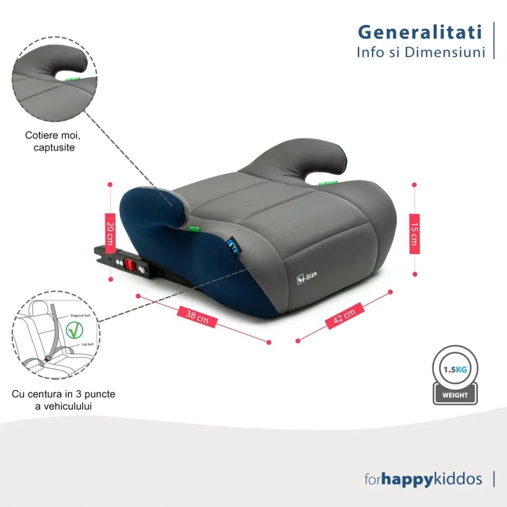 Juju Inaltator auto i-Size Jazzy Booster Gri-Bleumarin 125x150 cm isofix cotiere moi husa detasabila