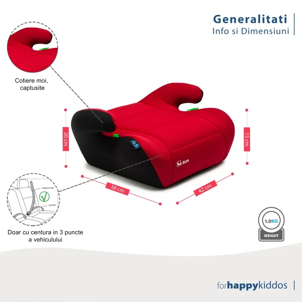 Juju Inaltator auto i-Size Jazzy Booster Negru-Rosu 125x150 cm cotiere moi husa detasabila