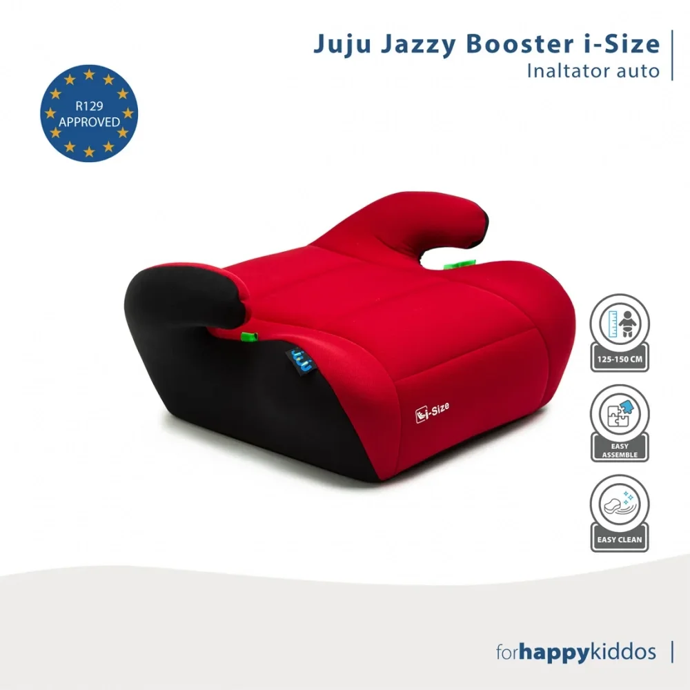 Juju Inaltator auto i-Size Jazzy Booster Negru-Rosu 125x150 cm cotiere moi husa detasabila