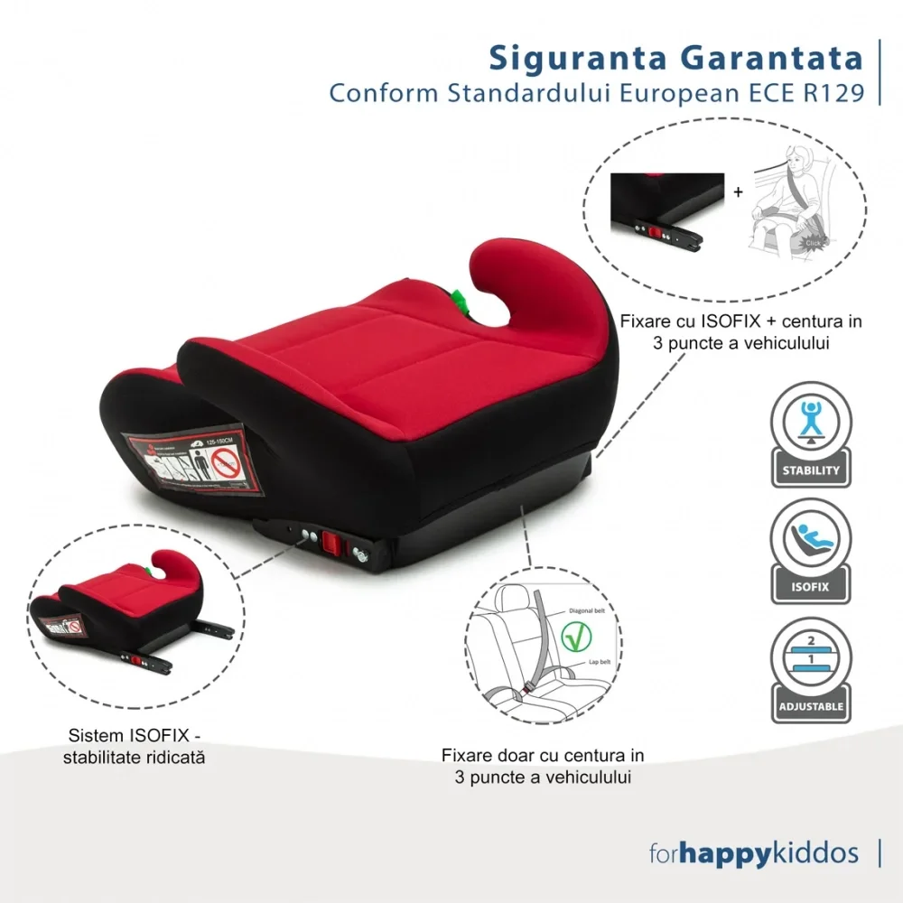 Juju Inaltator auto i-Size Jazzy Booster Negru-Rosu 125x150 cm isofix cotiere moi husa detasabila