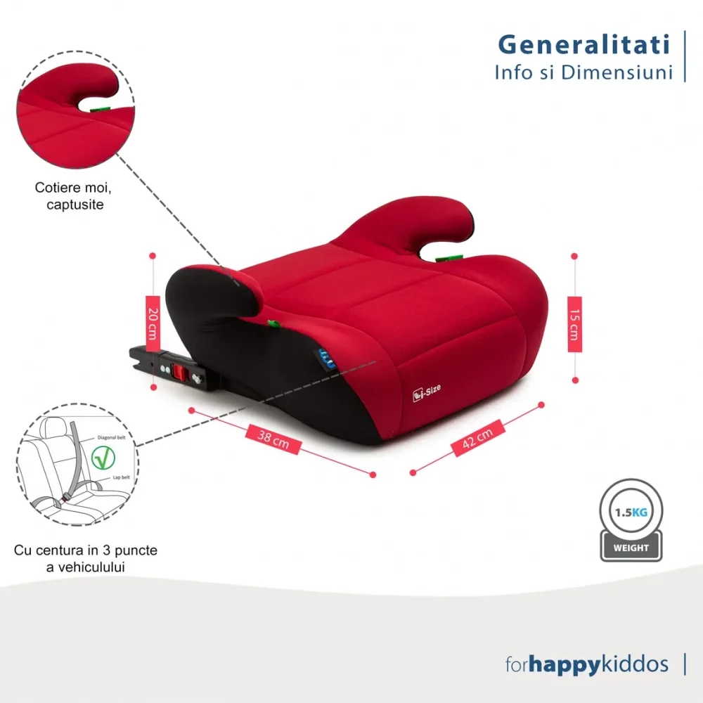 Juju Inaltator auto i-Size Jazzy Booster Negru-Rosu 125x150 cm isofix cotiere moi husa detasabila