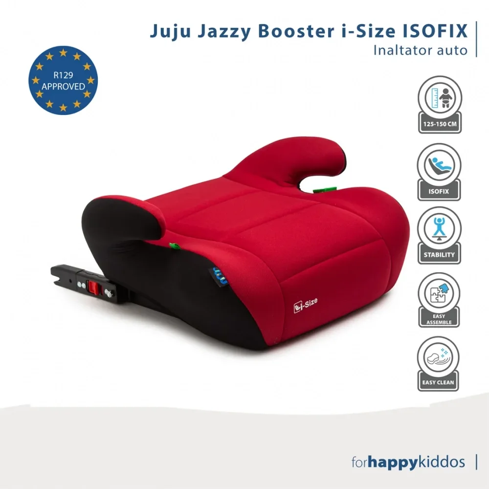 Juju Inaltator auto i-Size Jazzy Booster Negru-Rosu 125x150 cm isofix cotiere moi husa detasabila