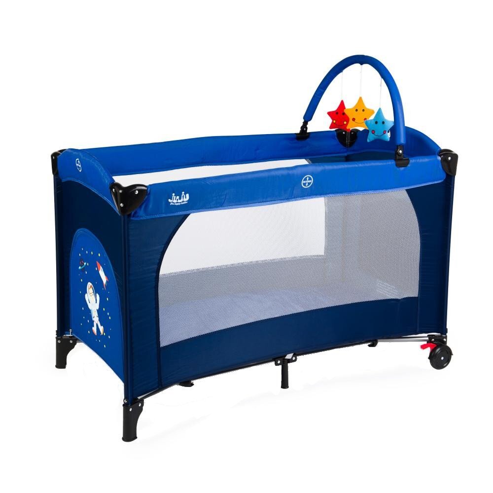 Juju Patut pentru copii Sleepy Baby Space Adventure pliabil roti cu blocare bara de jucarii salteluta de infasat geanta de transport usita laterala cu fermoar dimensiuni 125 L x 65 l x 78 cm