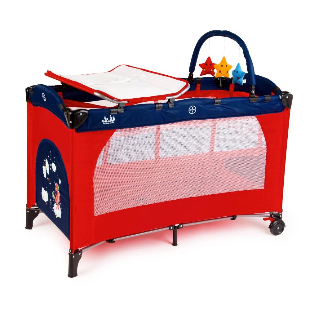 Juju Patut pentru copii Sleepy Baby Unicorn pliabil roti cu blocare bara de jucarii salteluta de infasat geanta de transport usita laterala cu fermoar dimensiuni 125 L x 65 l x 78 cm