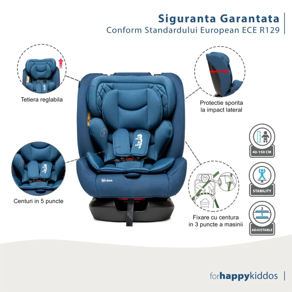 Juju Scaun auto Gladiator i-Size albastru certificare ECE R129 tetiera si centuri reglabile