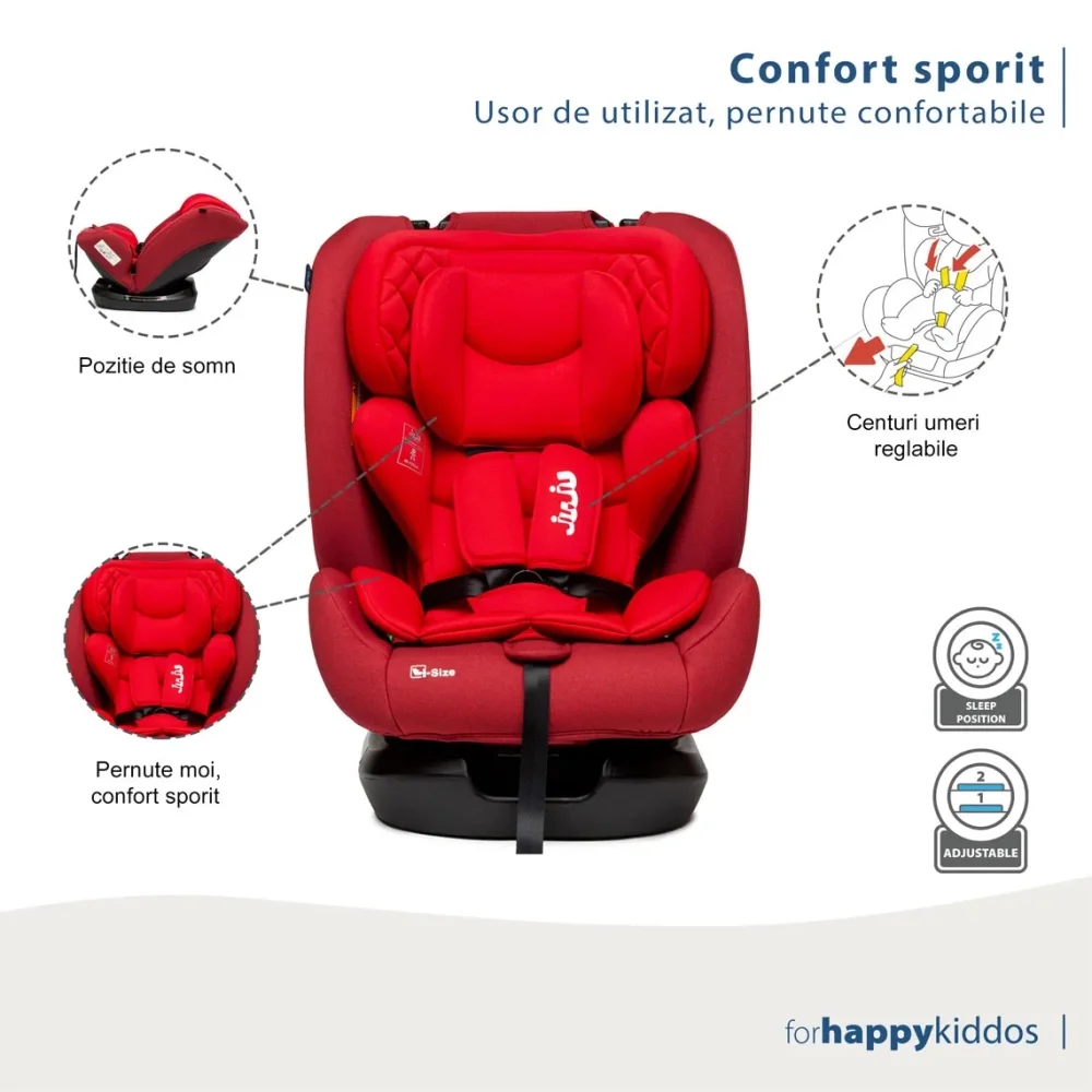 Juju Scaun auto Gladiator i-Size rosu certificare ECE R129 tetiera si centuri reglabile