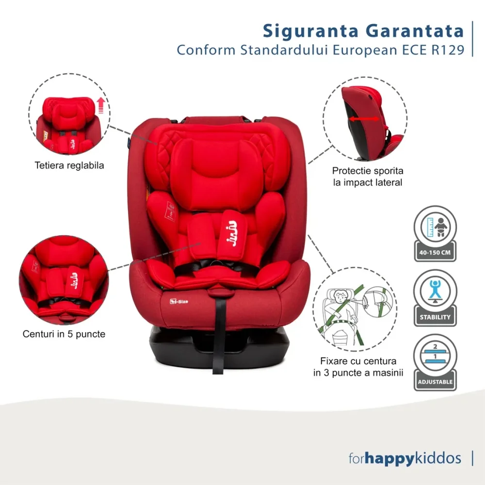 Juju Scaun auto Gladiator i-Size rosu certificare ECE R129 tetiera si centuri reglabile