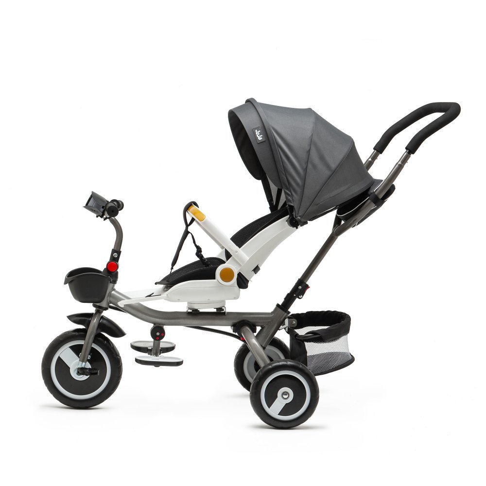 Juju Tricicleta pentru copii Bliss Ride Gri 3 in 1 pozitie de somn reversibila far luminos muzica cos depozitare gentuta protectie UV cauciucuri spuma EVA greutate maxima admisa 25kg