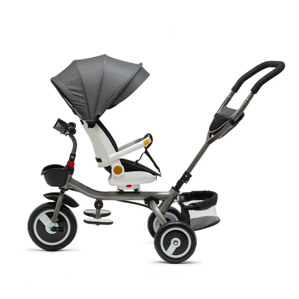 Juju Tricicleta pentru copii Bliss Ride Gri 3 in 1 pozitie de somn reversibila far luminos muzica cos depozitare gentuta protectie UV cauciucuri spuma EVA greutate maxima admisa 25kg