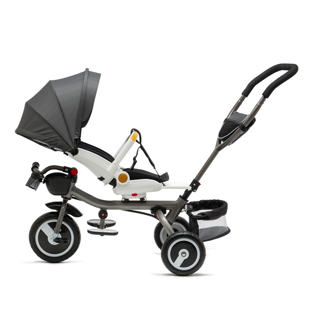 Juju Tricicleta pentru copii Bliss Ride Gri 3 in 1 pozitie de somn reversibila far luminos muzica cos depozitare gentuta protectie UV cauciucuri spuma EVA greutate maxima admisa 25kg