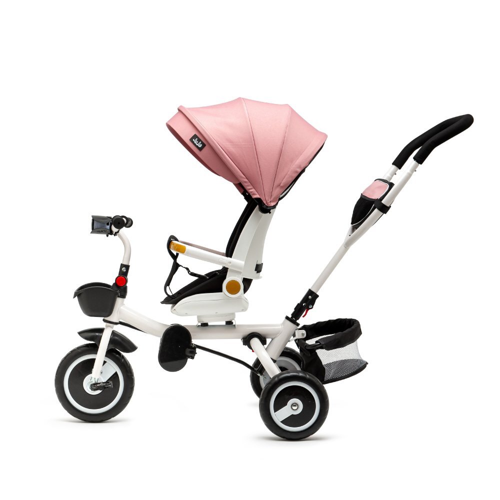 Juju Tricicleta pentru copii Bliss Ride Roz 3 in 1 pozitie de somn reversibila far luminos Muzica cos depozitare gentuta protectie UV cauciucuri spuma EVA greutate maxima admisa 25kg