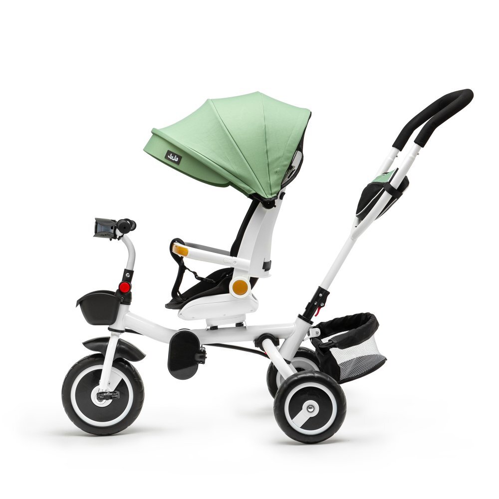 Juju Tricicleta pentru copii Bliss Ride Verde 3 in 1 pozitie de somn reversibila far luminos muzica cos depozitare gentuta protectie UV cauciucuri spuma EVA greutate maxima admisa 25kg