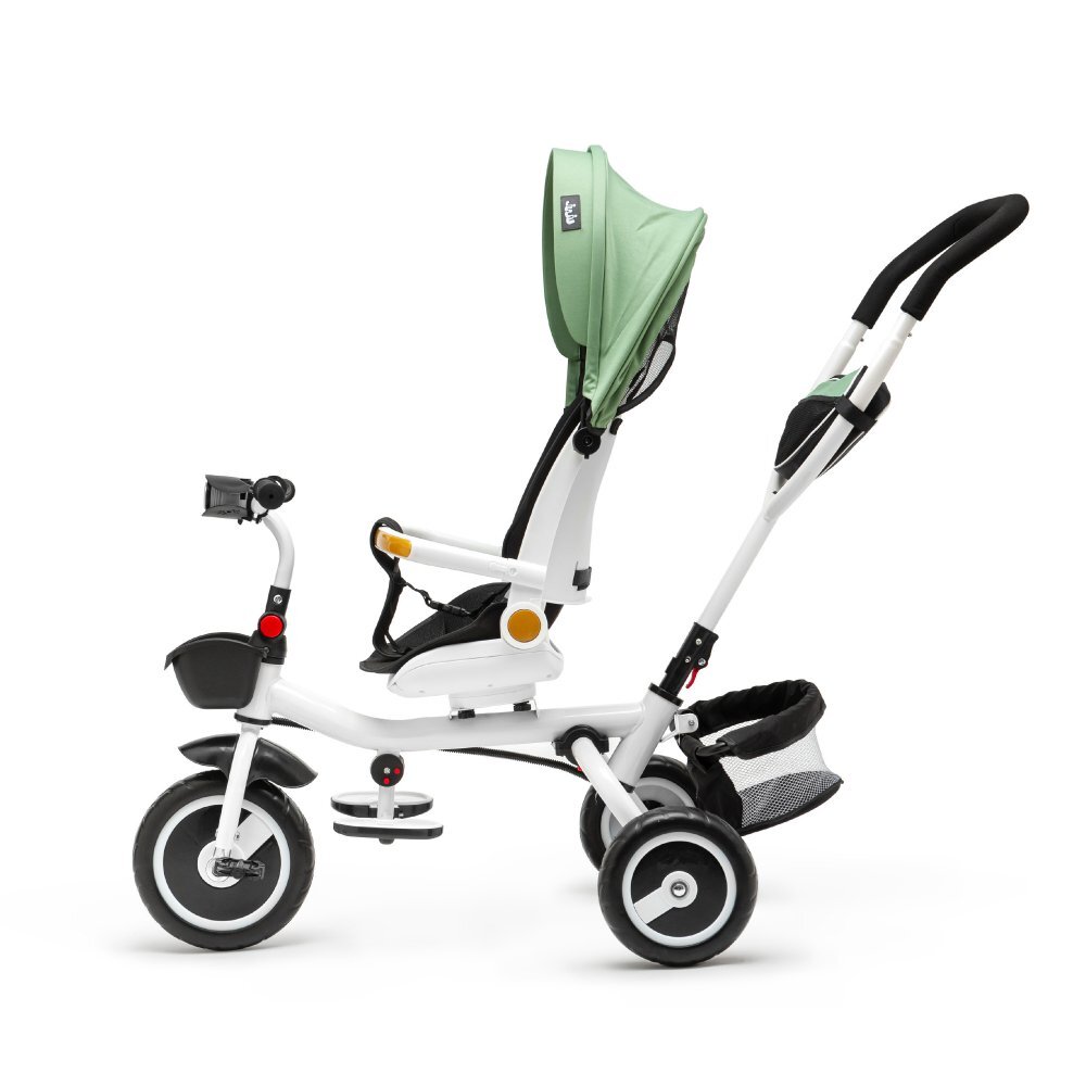 Juju Tricicleta pentru copii Bliss Ride Verde 3 in 1 pozitie de somn reversibila far luminos muzica cos depozitare gentuta protectie UV cauciucuri spuma EVA greutate maxima admisa 25kg