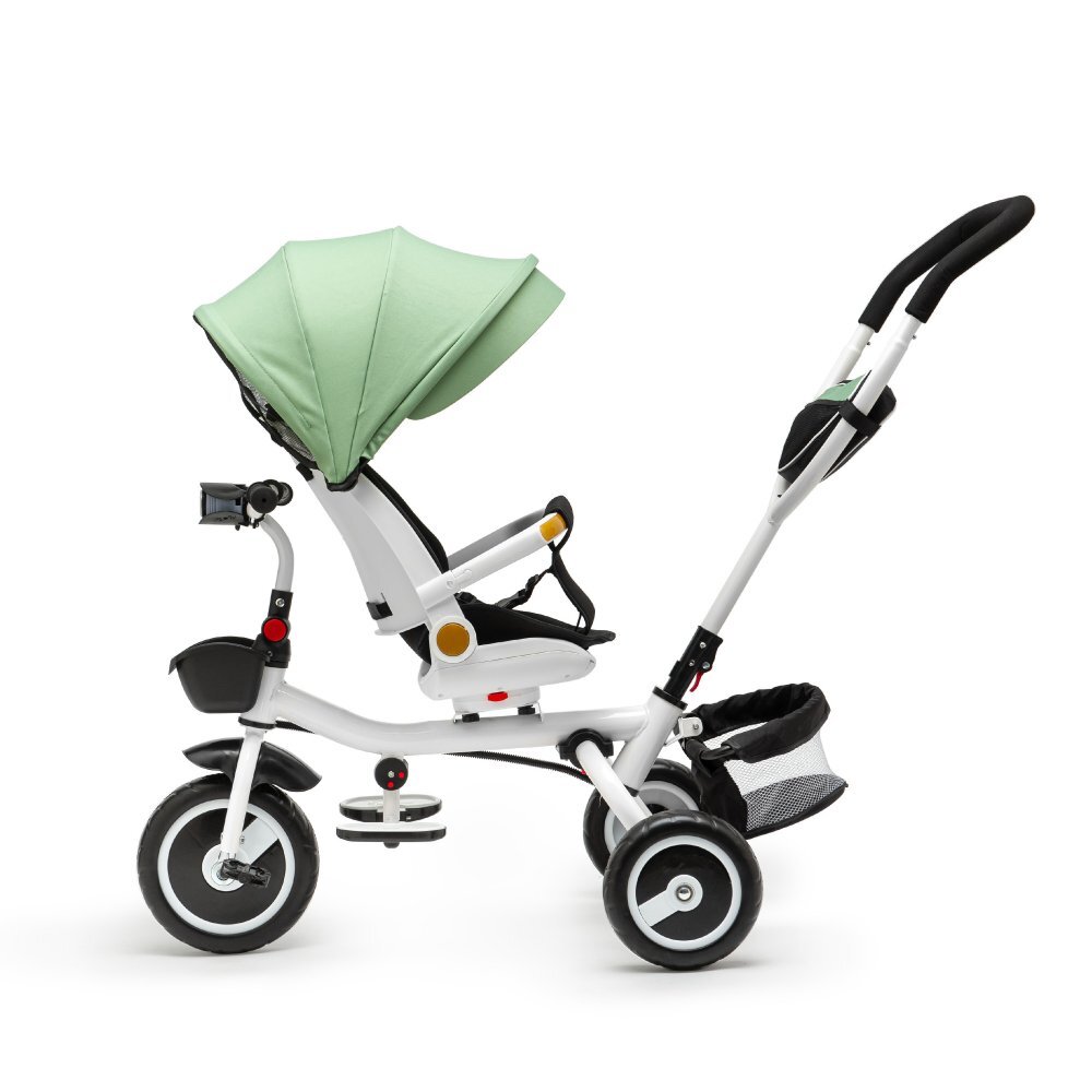 Juju Tricicleta pentru copii Bliss Ride Verde 3 in 1 pozitie de somn reversibila far luminos muzica cos depozitare gentuta protectie UV cauciucuri spuma EVA greutate maxima admisa 25kg