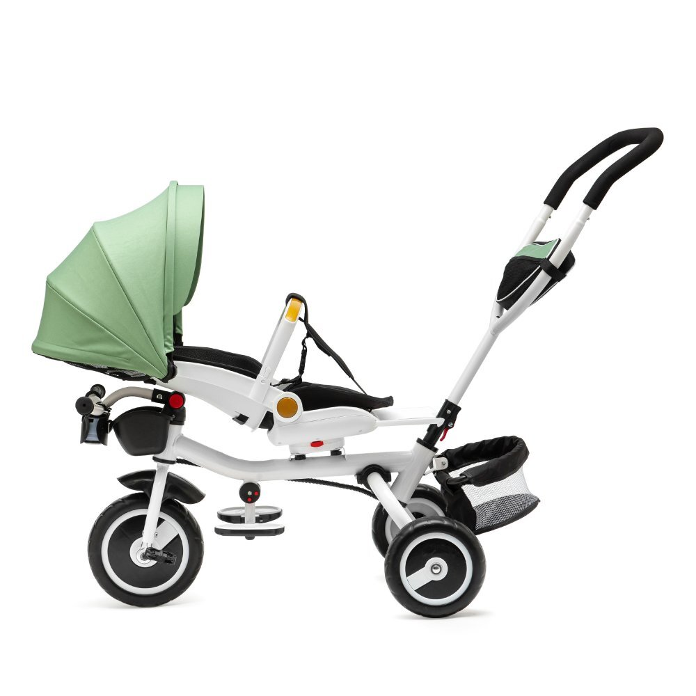 Juju Tricicleta pentru copii Bliss Ride Verde 3 in 1 pozitie de somn reversibila far luminos muzica cos depozitare gentuta protectie UV cauciucuri spuma EVA greutate maxima admisa 25kg