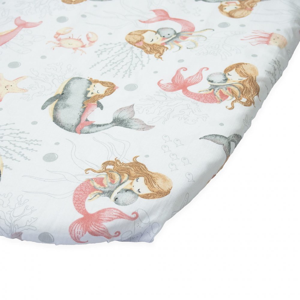 Kerstin Cearceaf cu banda elastica pentru landou copii Pink Mermaid realizat din bumbac 100 dimensiune 80 x 38 cm