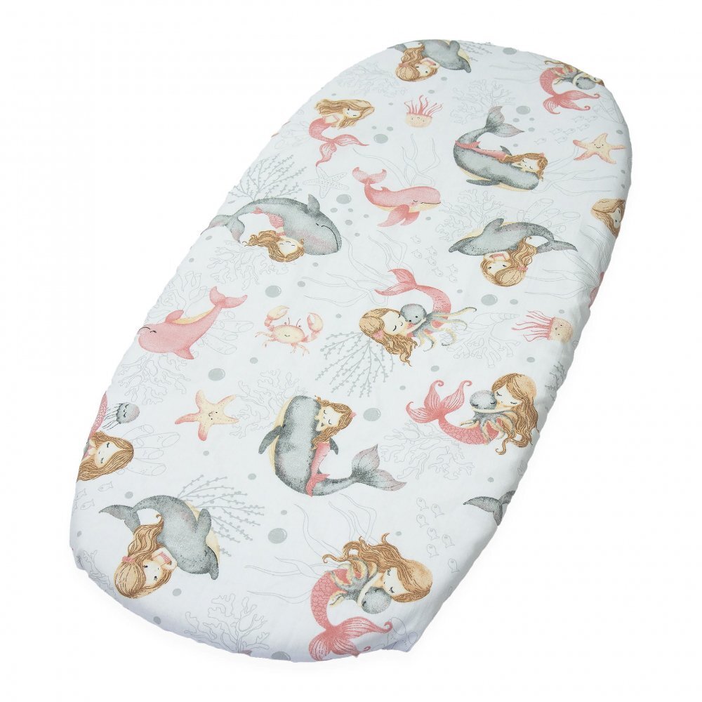 Kerstin Cearceaf cu banda elastica pentru landou copii Pink Mermaid realizat din bumbac 100 dimensiune 80 x 38 cm