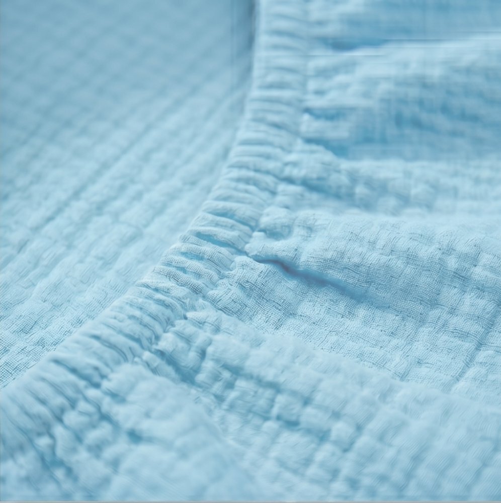 Kerstin Cearceaf cu banda elastica pentru landoucarucior si cosulet copii Premium Muslin Baby blue realizat din muselina bumbac 100 dimensiune 80 x 38 cm