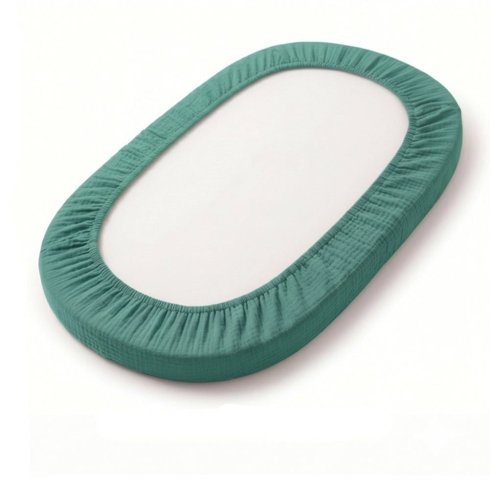Kerstin Cearceaf cu banda elastica pentru landoucarucior si cosulet copii Premium Muslin Emerald realizat din muselina bumbac 100 dimensiune 80 x 38 cm