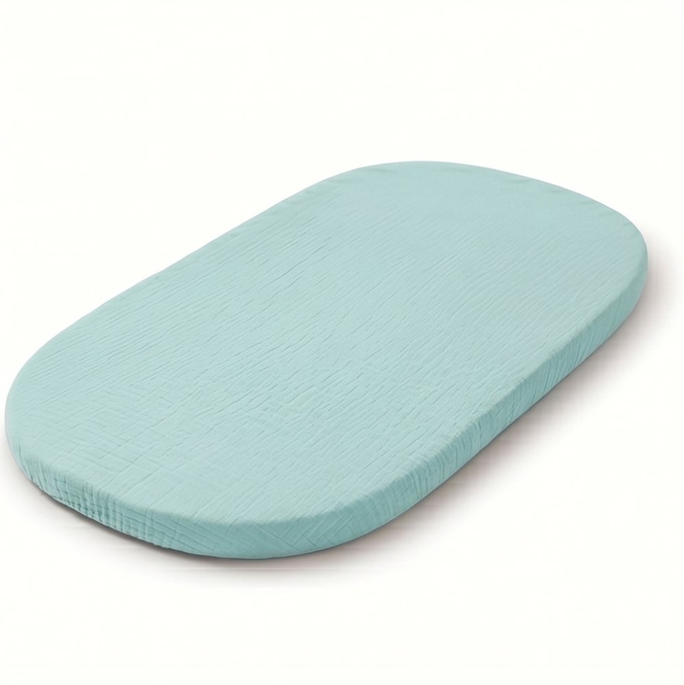 Kerstin Cearceaf cu banda elastica pentru landoucarucior si cosulet copii Premium Muslin Mint realizat din muselina bumbac 100 dimensiune 80 x 38 cm