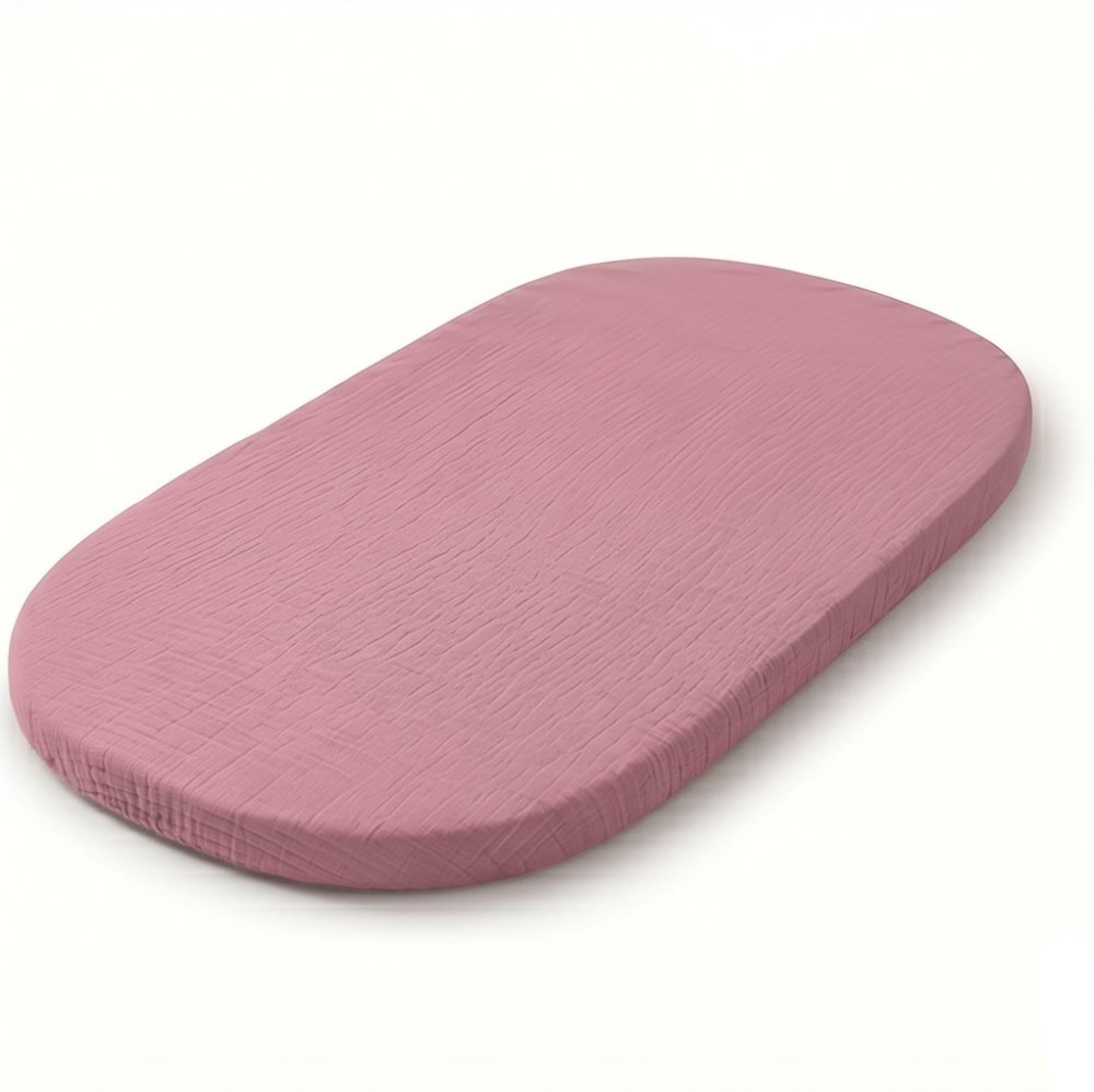 Kerstin Cearceaf cu banda elastica pentru landoucarucior si cosulet copii Premium Muslin Retro Pink realizat din muselina bumbac 100 dimensiune 80 x 38 cm
