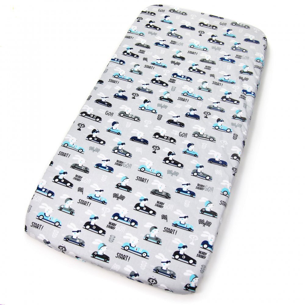 Kerstin Cearceaf cu banda elastica pentru pat copii Bunny Drivers 100 bumbac pentru saltea 120x60 cm