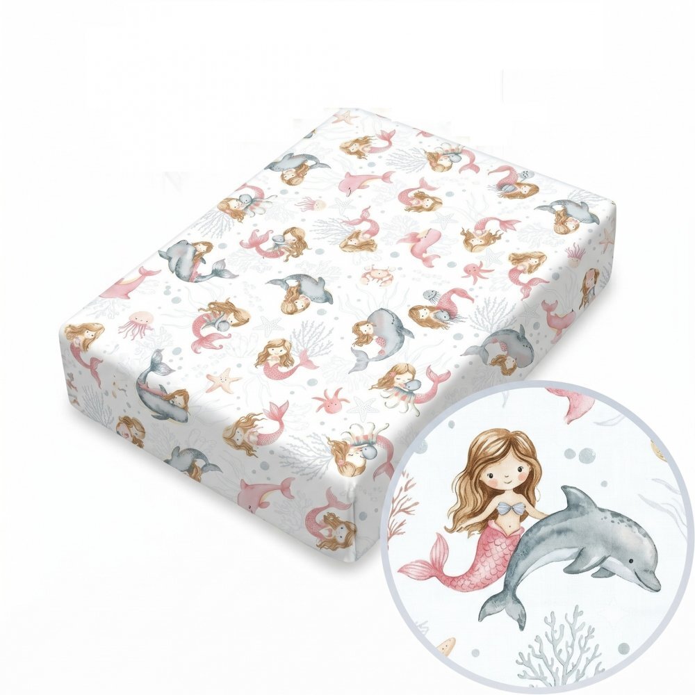 Kerstin Cearceaf cu banda elastica pentru pat copii Pink Mermaid 100 bumbac pentru saltea 120x60 cm