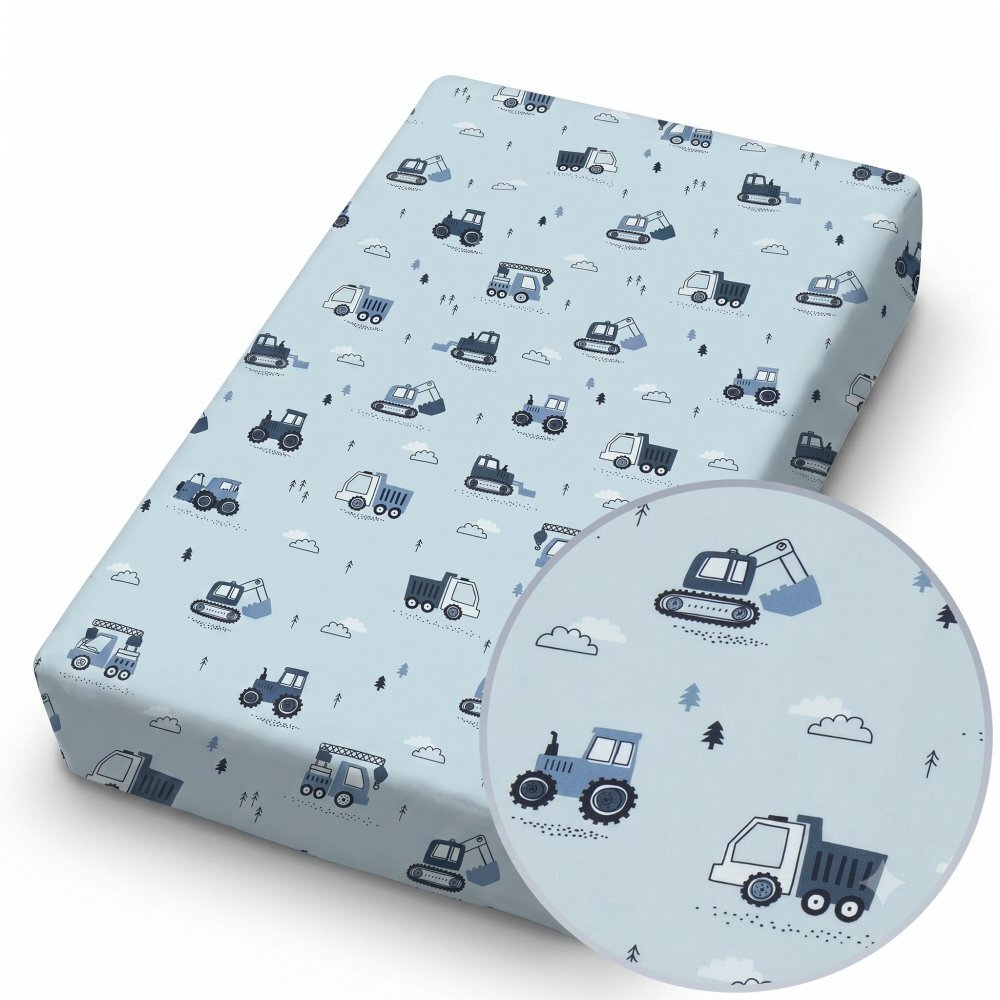 Kerstin Cearceaf cu banda elastica pentru pat copii Tractors 100 bumbac pentru saltea 120x60 cm