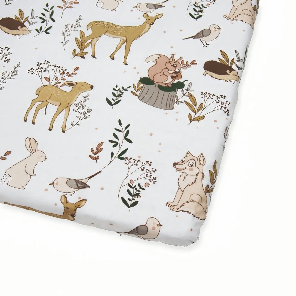 Kerstin Cearceaf pentru patut copii Forest Animals 90x40 cm cu elastic roata material 100 bumbac