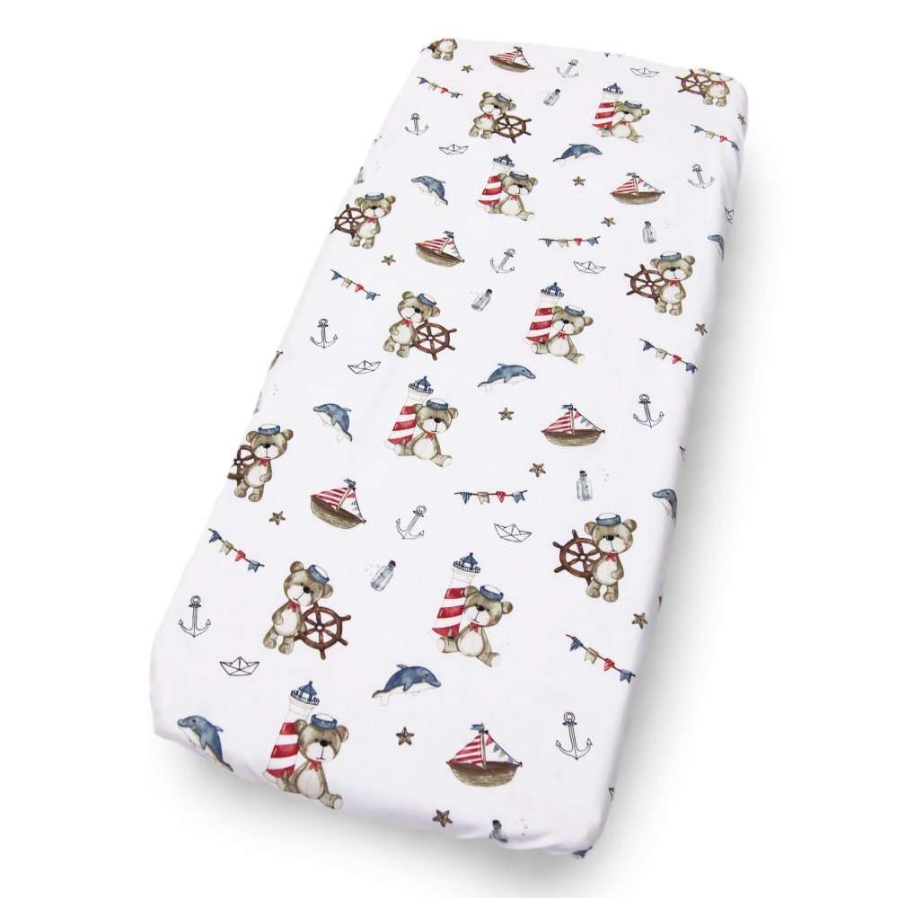 Kerstin Cearceaf pentru patut copii Ursuletul pirat 90x40 cm cu elastic roata material 100 bumbac