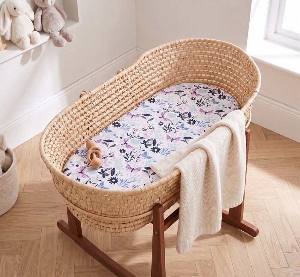 Kerstin Cearceaf pentru saltea landou copii Fluturasi pastel 80 x 38cm din bumbac 100 cu elastic roata